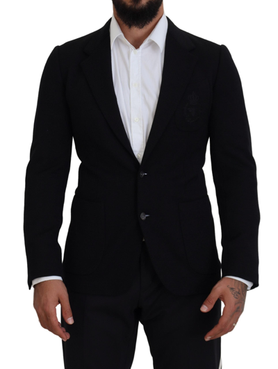 Shop Dolce & Gabbana Black Wool Crown Slim Fit Jacket Blazer