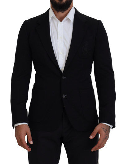 Dolce & Gabbana Black Wool Crown Slim Fit Jacket Blazer In Black