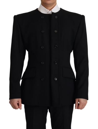 Shop Dolce & Gabbana Black Wool Double Breasted Blazer Jacket
