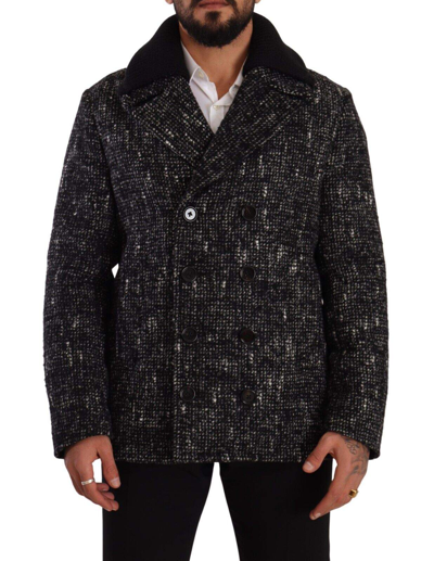 Shop Dolce & Gabbana Black Wool Double Breasted Coat  Jacket In Black And Gray