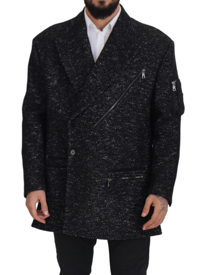 Shop Dolce & Gabbana Black Wool Double Breasted Coat  Jacket