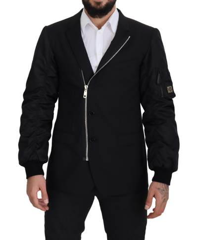 Shop Dolce & Gabbana Black Wool Full Zip Long Sleeves Jacket