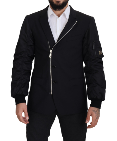 Dolce & Gabbana Black Wool Full Zip Long Sleeves Jacket In Black