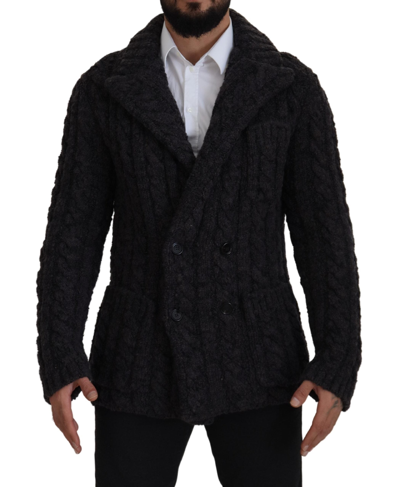 Dolce & Gabbana Black Wool Knit Double Breasted Coat Jacket In Black