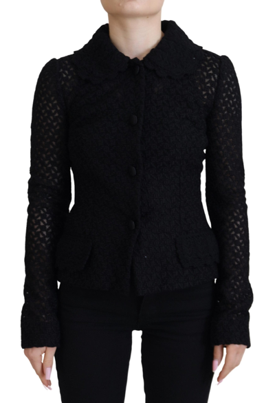 Shop Dolce & Gabbana Black Wool Knitted Button Down Collar Jacket