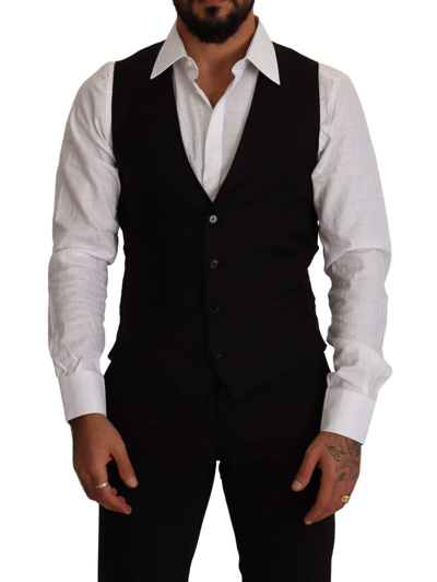 Shop Dolce & Gabbana Black Wool Single Breasted Waistcoat Vest