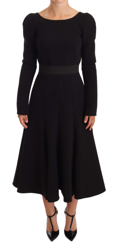 Shop Dolce & Gabbana Black Wool Stretch Sheath Open Back Dress