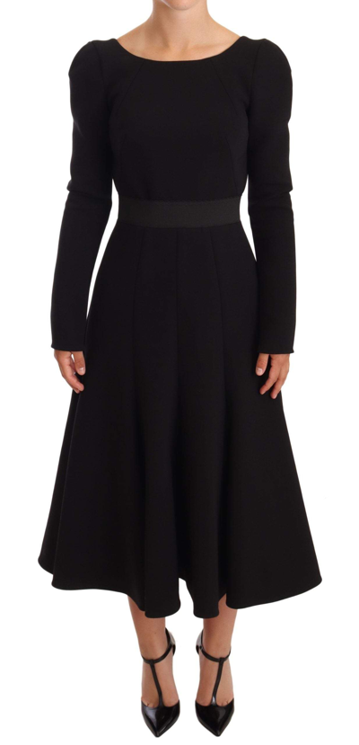 Dolce & Gabbana Black Wool Stretch Sheath Open Back Dress In Black