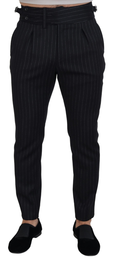 Shop Dolce & Gabbana Black Wool Striped Chino Pants