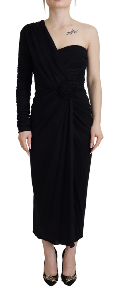 Shop Dolce & Gabbana Black Wrap Sheath Long Gown Wool Dress