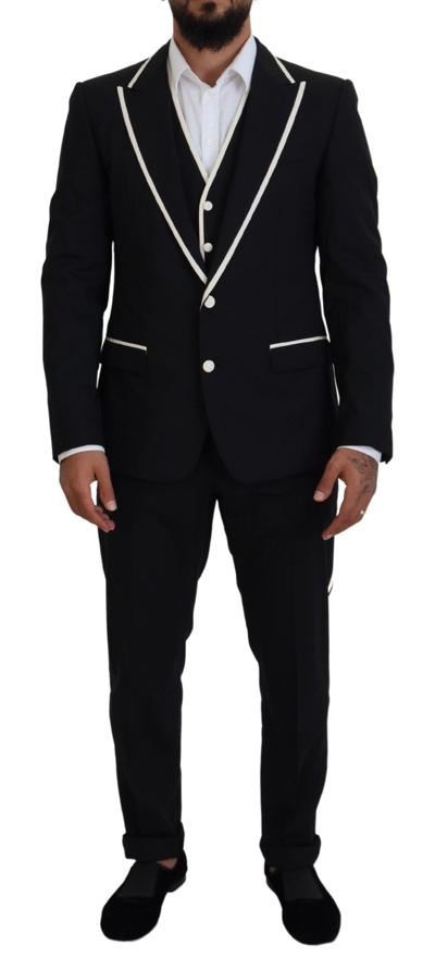 Shop Dolce & Gabbana Black Wool White Silk Slim Fit Suit