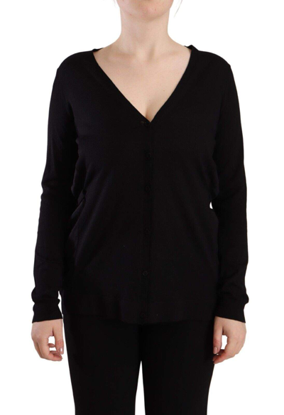 Dolce & Gabbana Black Wool V-neck Long Sleeves Pullover Top In Black