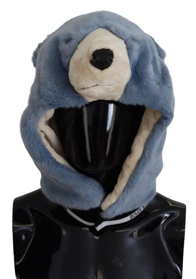 Shop Dolce & Gabbana Blue Bear Fur Whole Head Cap One Size Polyester Hat