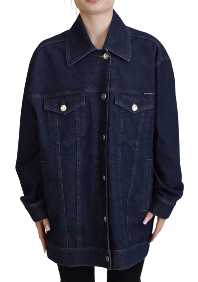 Shop Dolce & Gabbana Blue Button Down Denim Collared Cotton Jacket