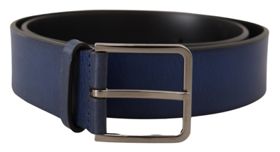 Shop Dolce & Gabbana Blue Calf Leather Silver Metal Buckle Classic Belt