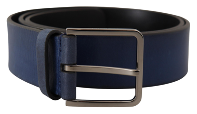 Shop Dolce & Gabbana Blue Calf Leather Silver Metal Buckle Classic Belt