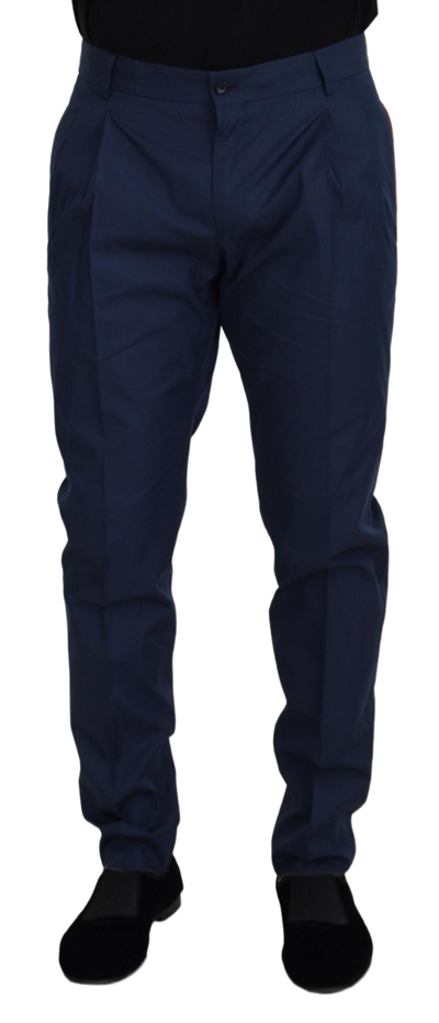 Shop Dolce & Gabbana Blue Cotton Chino Formal Pants
