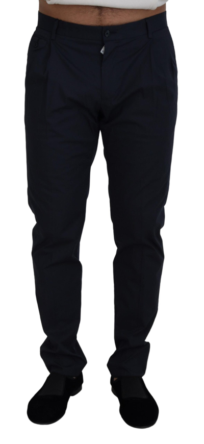 Shop Dolce & Gabbana Blue Cotton Chino Formal Pants