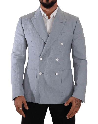 Shop Dolce & Gabbana Blue Cotton Linen Slim Fit Jacket Coat Blazer In Light Blue