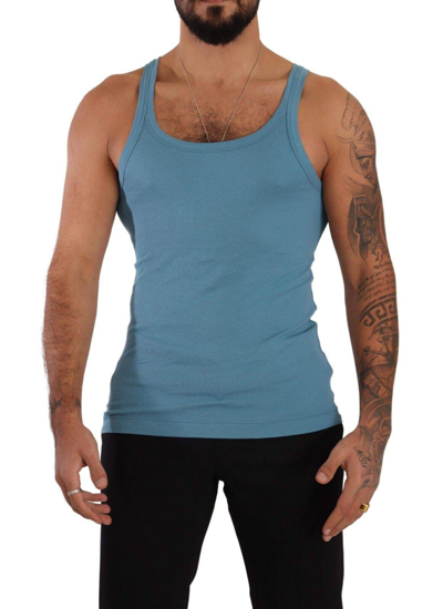 Shop Dolce & Gabbana Blue Cotton Round Neck T-shirt Tank Underwear
