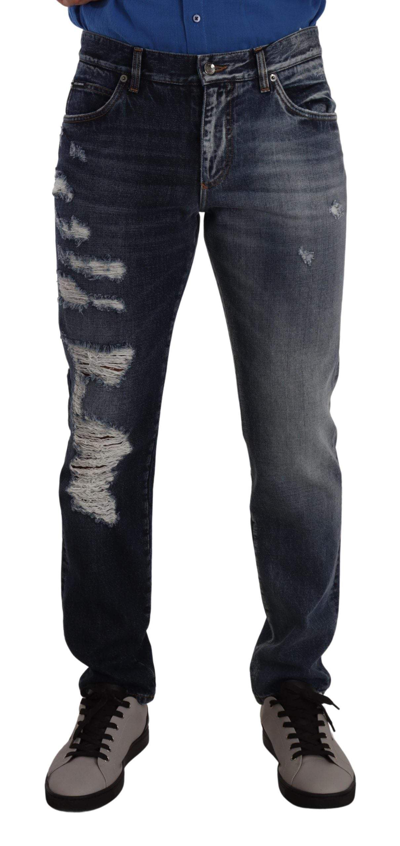 Shop Dolce & Gabbana Blue Cotton Regular Denim Trousers Jeans