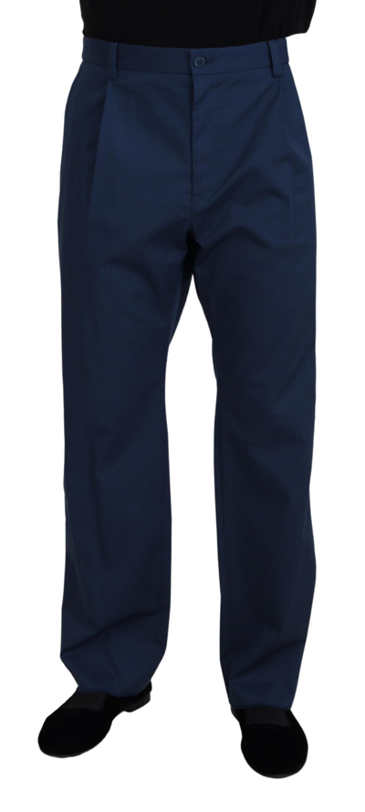 Shop Dolce & Gabbana Blue Cotton Straight Fit Pants