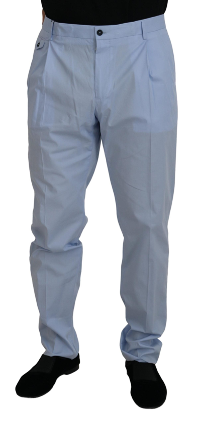 Shop Dolce & Gabbana Blue Cotton Stretch Trousers Chinos Pants