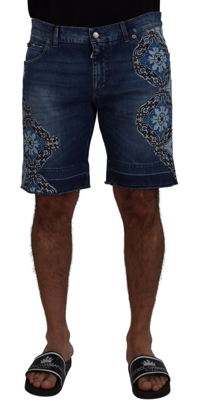 Shop Dolce & Gabbana Blue Denim Cotton Stretch Majolica Shorts