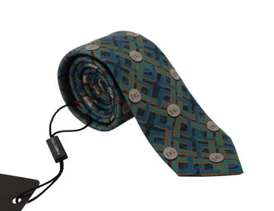 Shop Dolce & Gabbana Blue Fantasy Print Silk Adjustable Necktie Accessory Tie