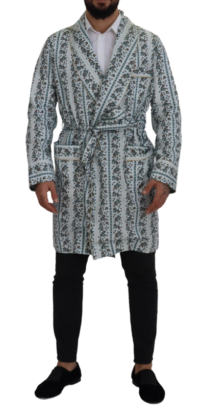 Shop Dolce & Gabbana Blue Floral Cotton Robe Coat Jacket