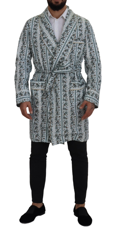 Dolce & Gabbana Blue Floral Cotton Robe Coat Jacket In Blue