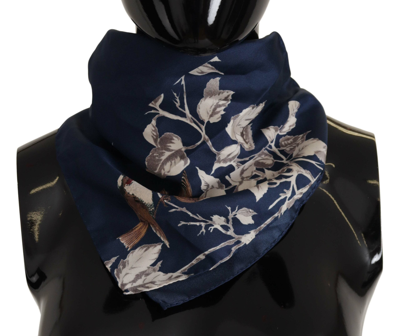Shop Dolce & Gabbana Blue Floral Silk Square Handkerchief Scarf