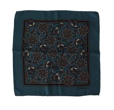 Shop Dolce & Gabbana Blue Floral Silk Square Handkerchief Scarf