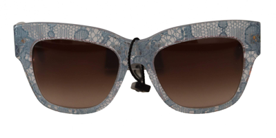 Shop Dolce & Gabbana Blue Lace Acetate Rectangle Shades Sunglasses