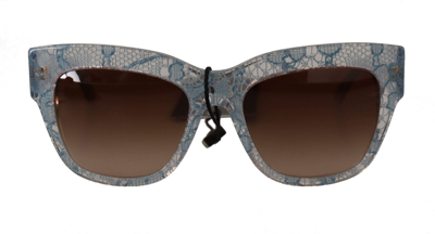 Shop Dolce & Gabbana Blue Lace Acetate Rectangle Shades Sunglasses
