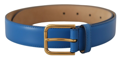 Shop Dolce & Gabbana Blue Leather Gold Tone Logo Metal Waist Buckle Belt
