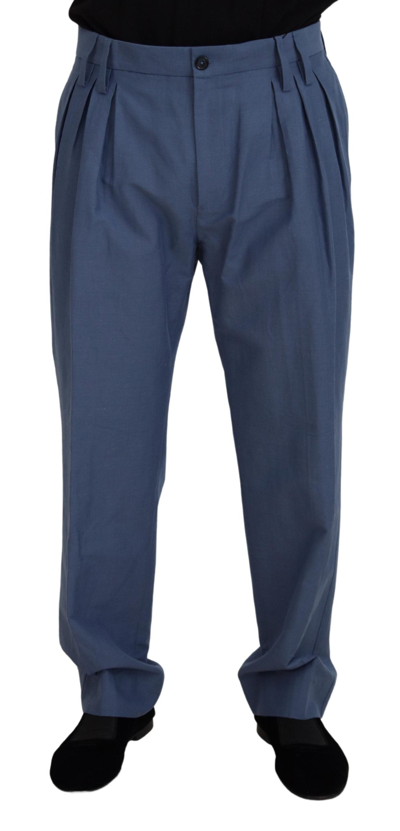 Shop Dolce & Gabbana Blue Linen Chino  Formal Pants