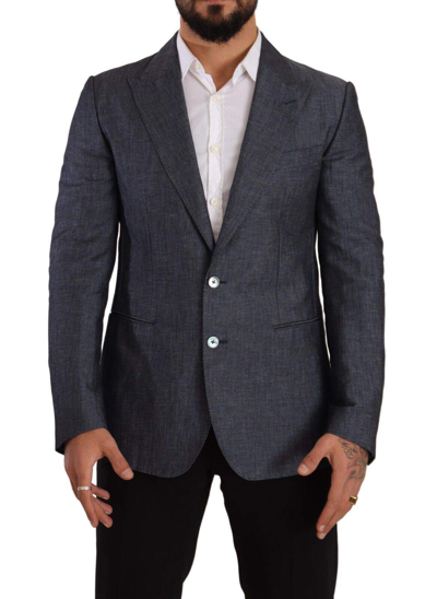 Shop Dolce & Gabbana Blue Linen Cotton Jacket Taormina Blazer