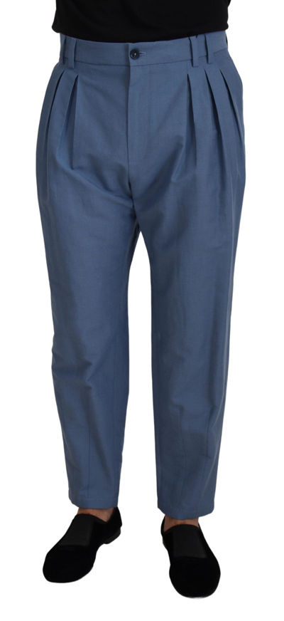 Shop Dolce & Gabbana Blue Linen Chino Formal Pants