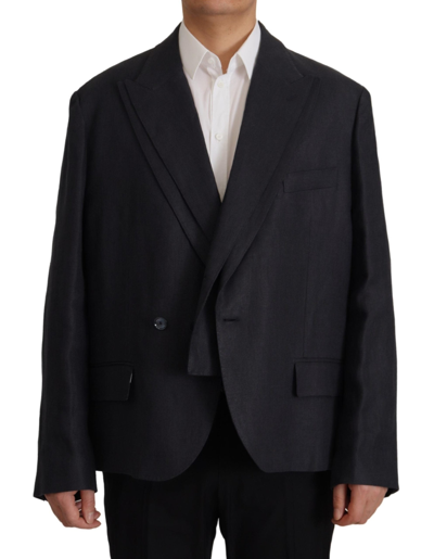 Shop Dolce & Gabbana Blue Linen Formal Blazer Jacket