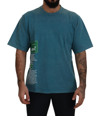 Shop Dolce & Gabbana Blue Logo Print Crewneck Cotton T-shirt