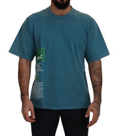 Dolce & Gabbana Blue Logo Print Crewneck Cotton T-shirt In Blue