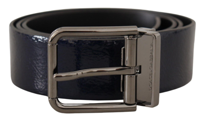 Shop Dolce & Gabbana Blue Patent Leather Vernice Silver Logo Buckle Belt