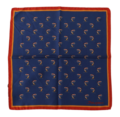 Shop Dolce & Gabbana Blue Printed Square S Handkerchief 100% Silk Scarf