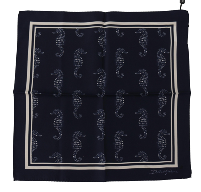 Shop Dolce & Gabbana Blue Seahorse Dg Printed Square Handkerchief Scarf