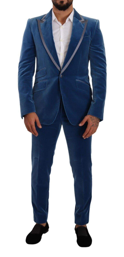 Shop Dolce & Gabbana Blue Sicilia Velvet Slim Fit 2 Piece Suit