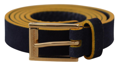 Shop Dolce & Gabbana Blue Suede Yellow Gold Metal Logo Buckle Belt