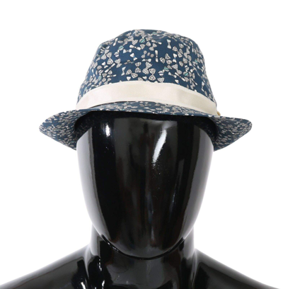 Shop Dolce & Gabbana Blue White Cotton Bow Print Fedora Hat In Blue And White