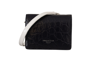 Shop Dolce & Gabbana Blue White Caiman Leather Strap Card Holder Wallet