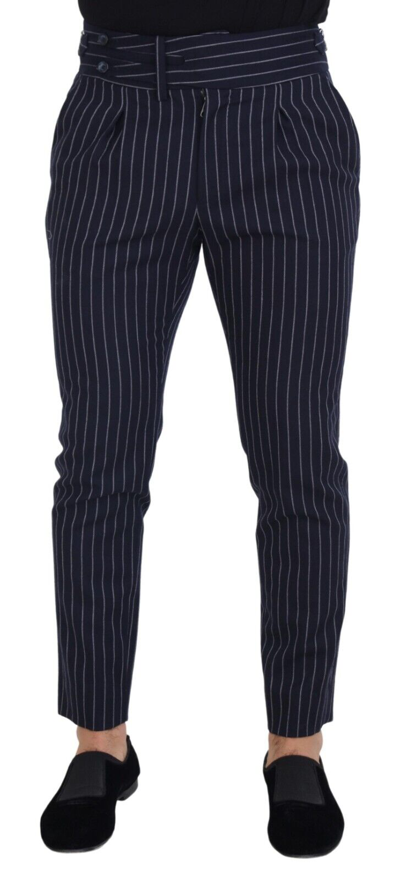 Shop Dolce & Gabbana Blue Wool Striped Men Formal Trouser Pants
